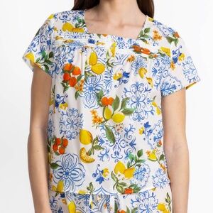 Johnny Was Lemon & Floral Print Lightweight Cotton Short Sleeve Sleep Shirt